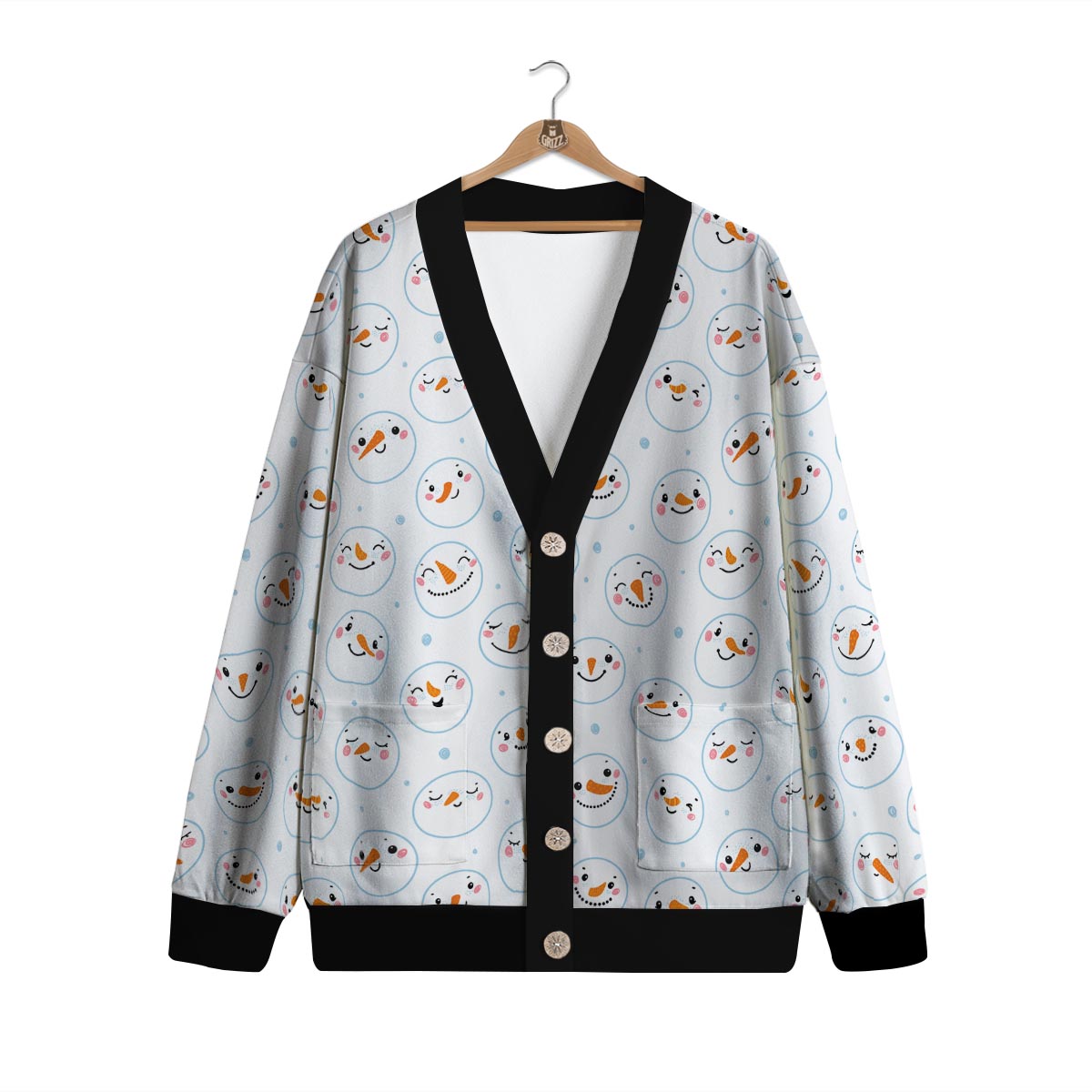 Emoji Snowman Print Pattern Cardigan-grizzshop