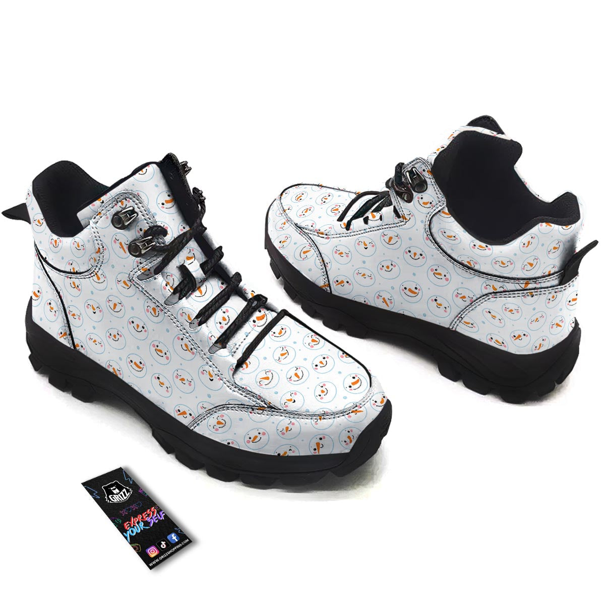 Emoji Snowman Print Pattern Hiking Shoes-grizzshop