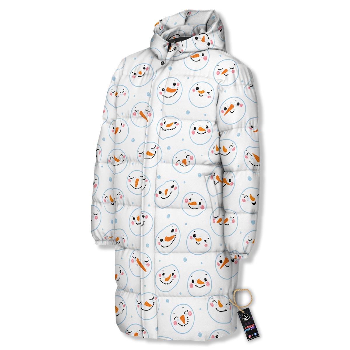 Emoji Snowman Print Pattern Long Down Jacket-grizzshop