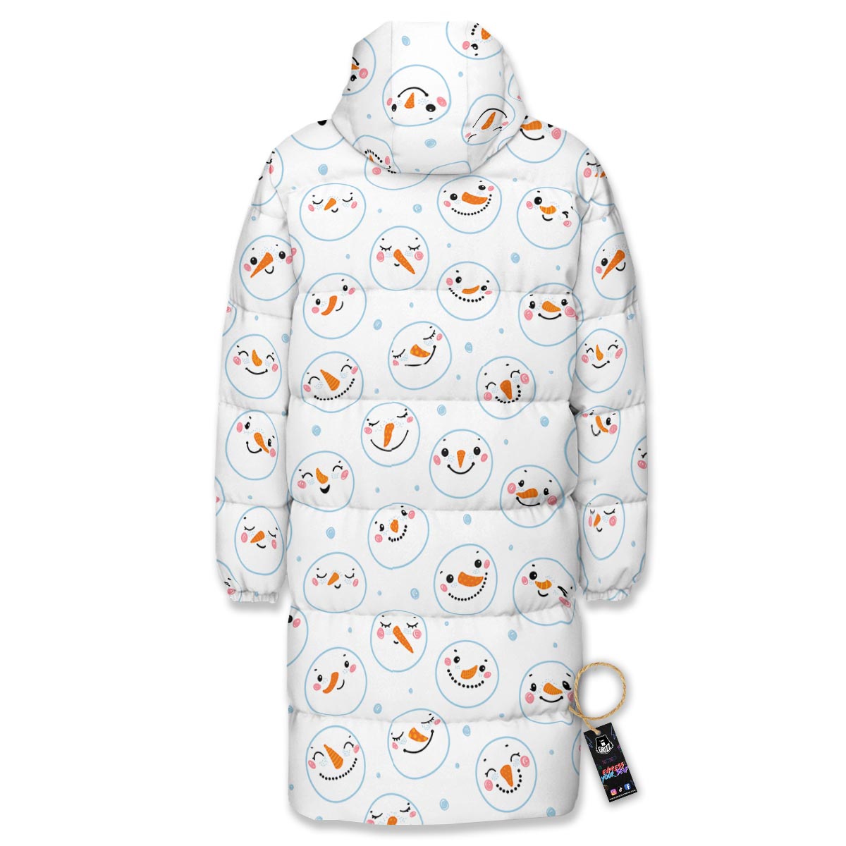 Emoji Snowman Print Pattern Long Down Jacket-grizzshop