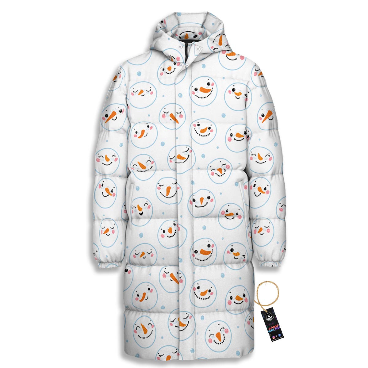 Emoji Snowman Print Pattern Long Down Jacket-grizzshop