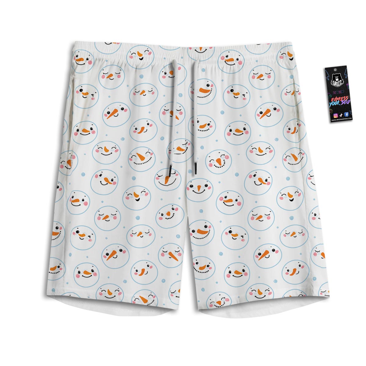 Emoji Snowman Print Pattern Men's Athletic Shorts