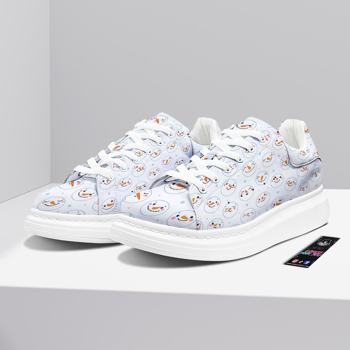 Emoji Snowman Print Pattern Platform Shoes-grizzshop