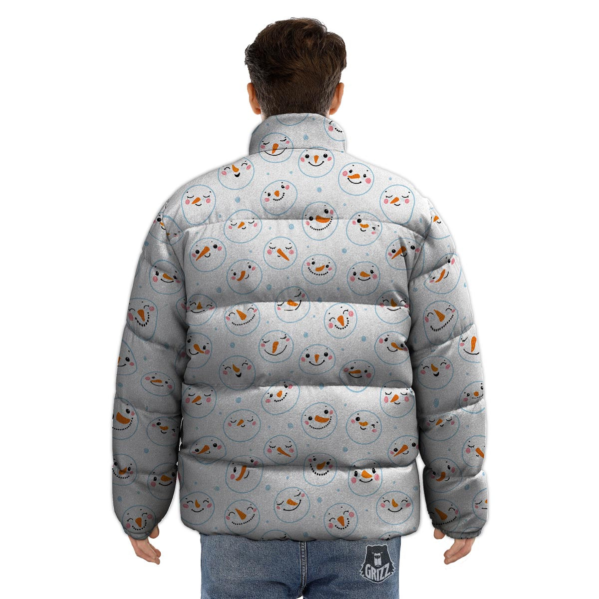 Emoji Snowman Print Pattern Puffer Jacket-grizzshop