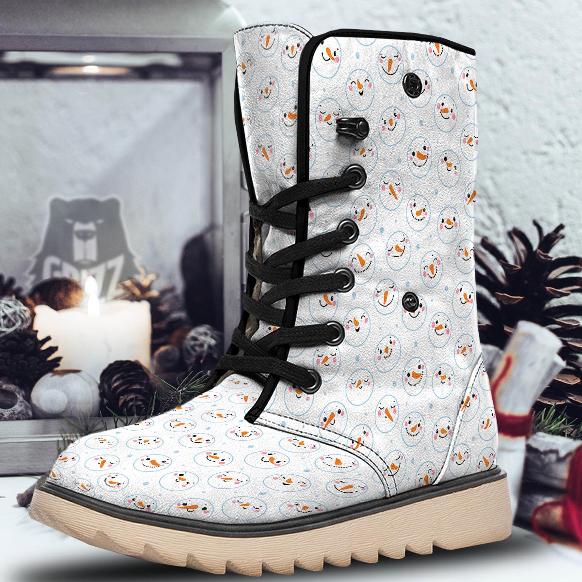 Emoji Snowman Print Pattern Snow Boots-grizzshop