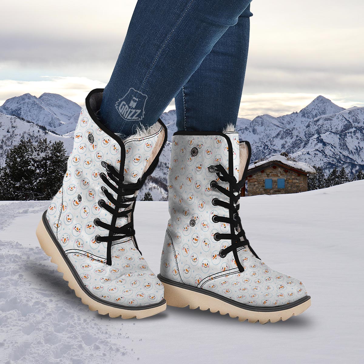 Emoji Snowman Print Pattern Snow Boots-grizzshop