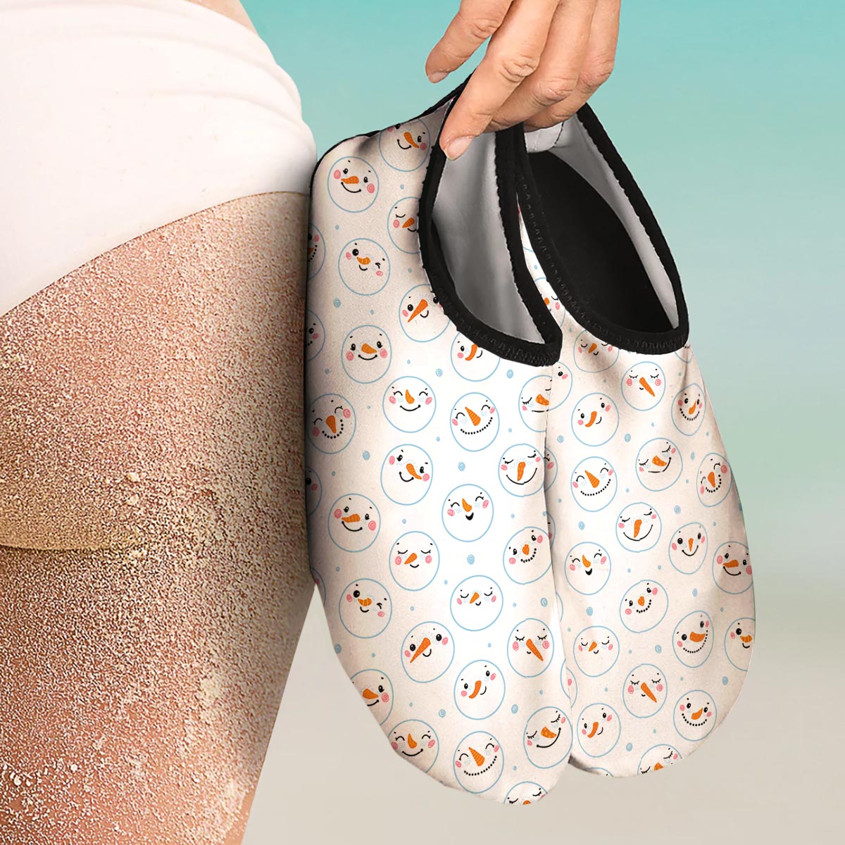 Emoji Snowman Print Pattern Water Shoes-grizzshop