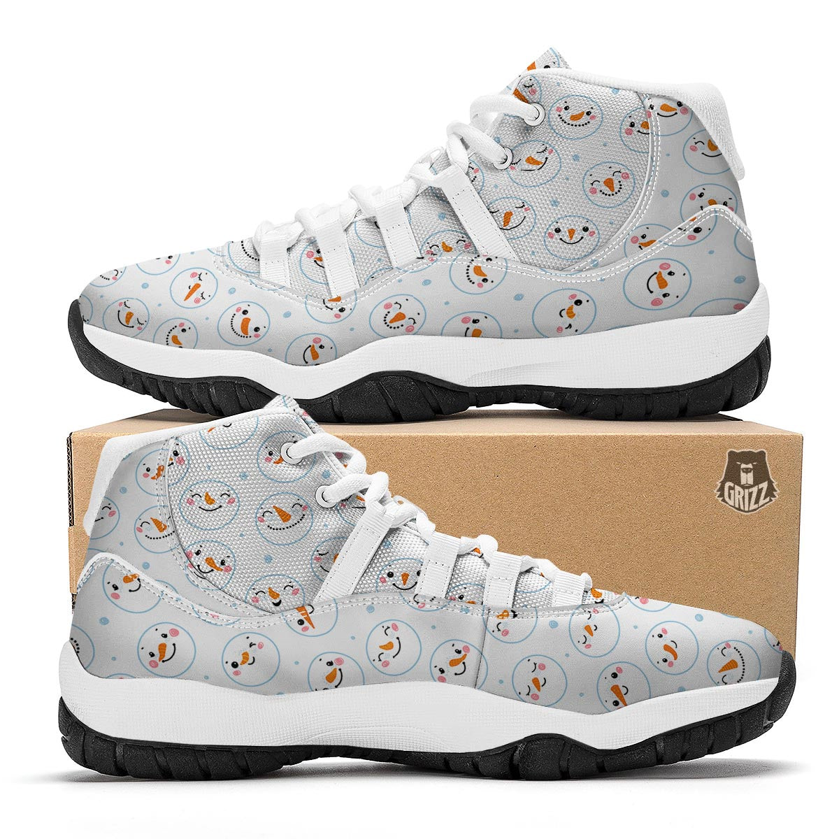Emoji Snowman Print Pattern White Bball Shoes-grizzshop