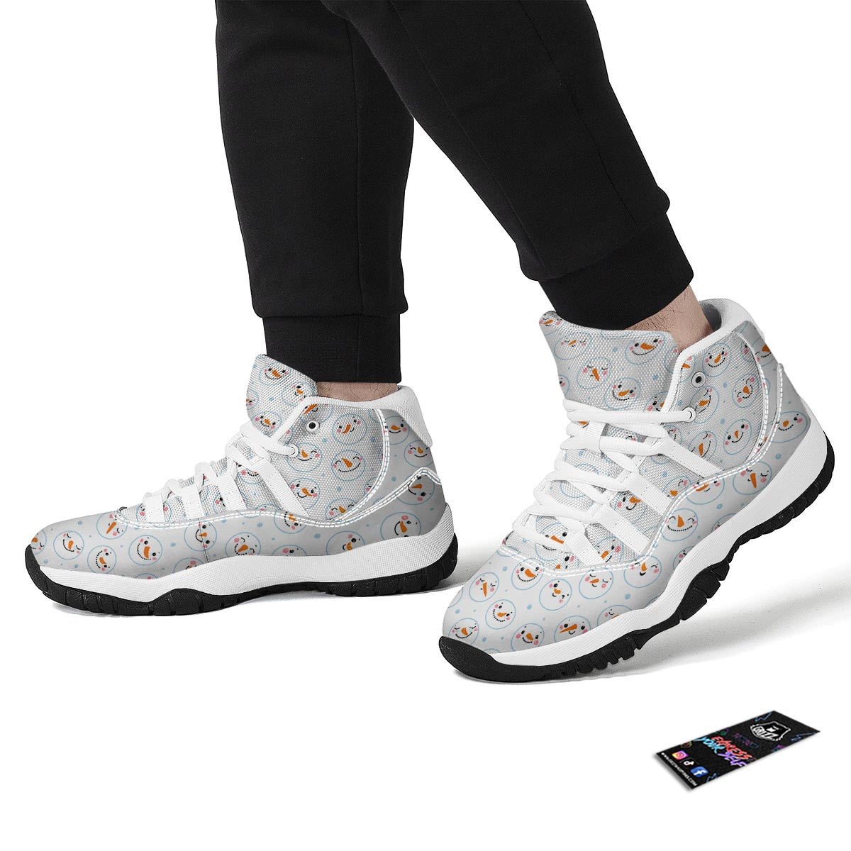 Emoji Snowman Print Pattern White Bball Shoes-grizzshop