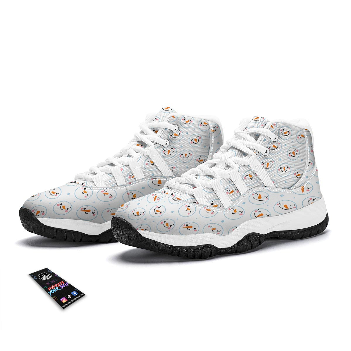 Emoji Snowman Print Pattern White Bball Shoes-grizzshop