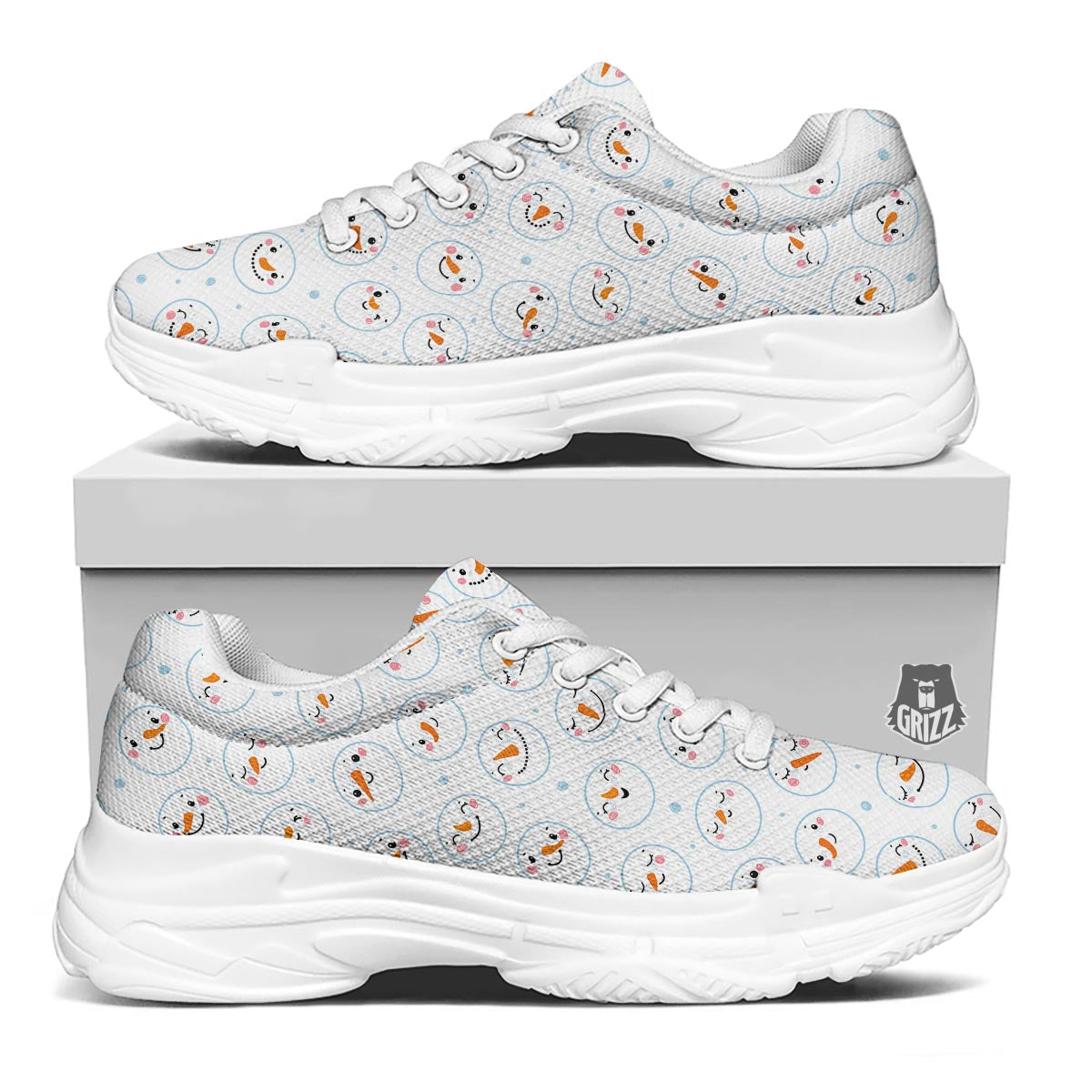 Emoji Snowman Print Pattern White Chunky Shoes-grizzshop