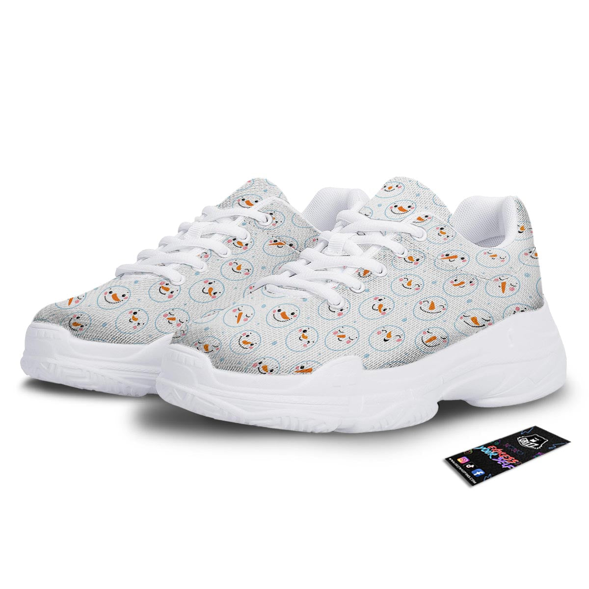 Emoji Snowman Print Pattern White Chunky Shoes-grizzshop