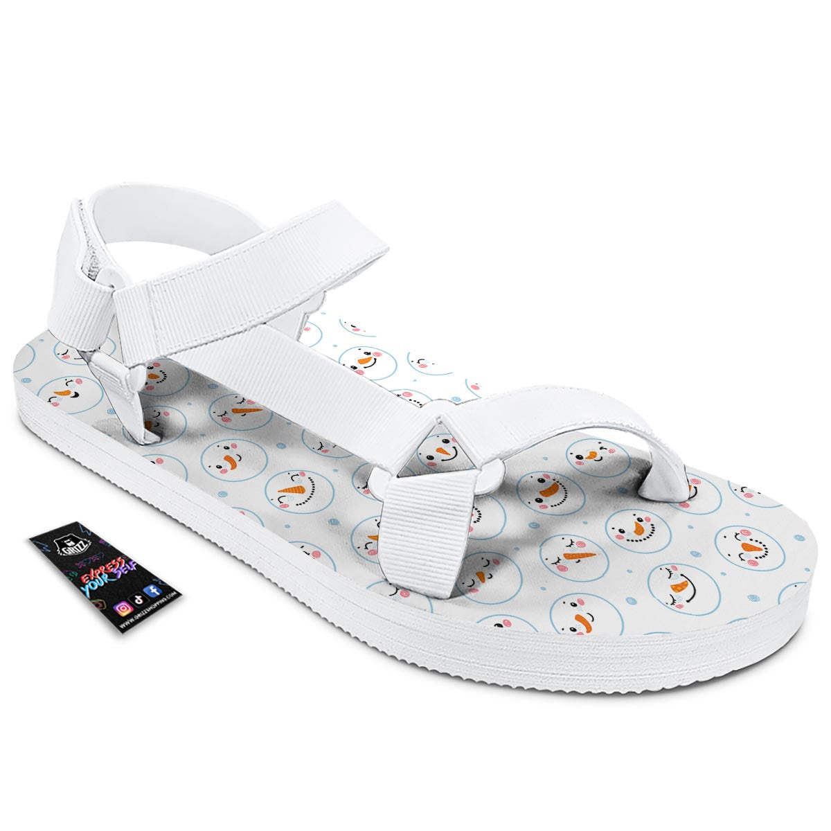 Emoji Snowman Print Pattern White Open Toe Sandals-grizzshop