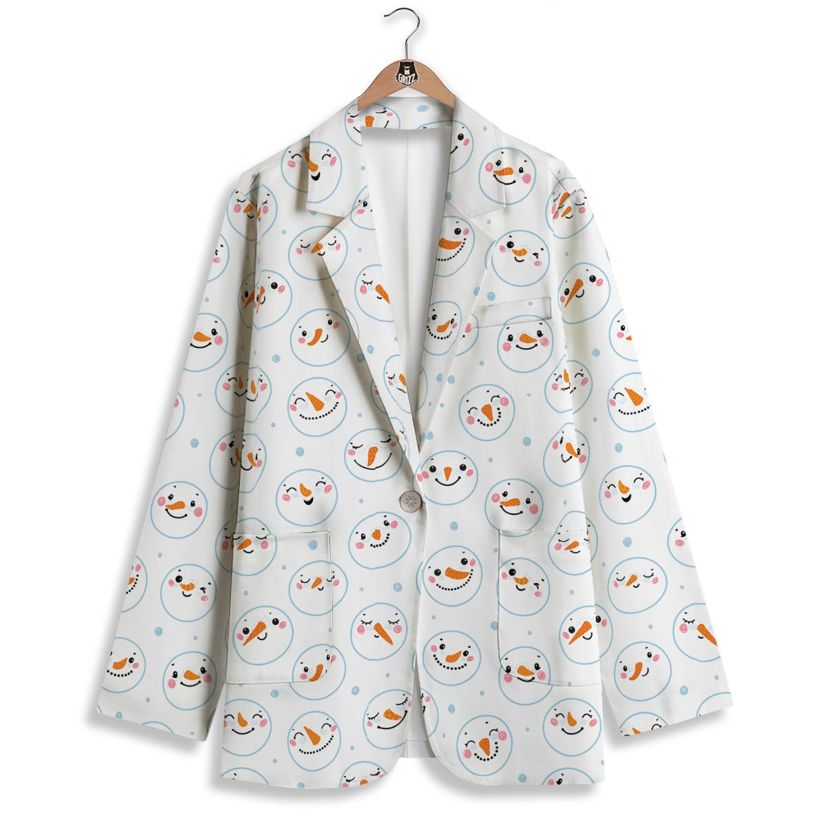 Emoji Snowman Print Pattern Women's Blazer-grizzshop