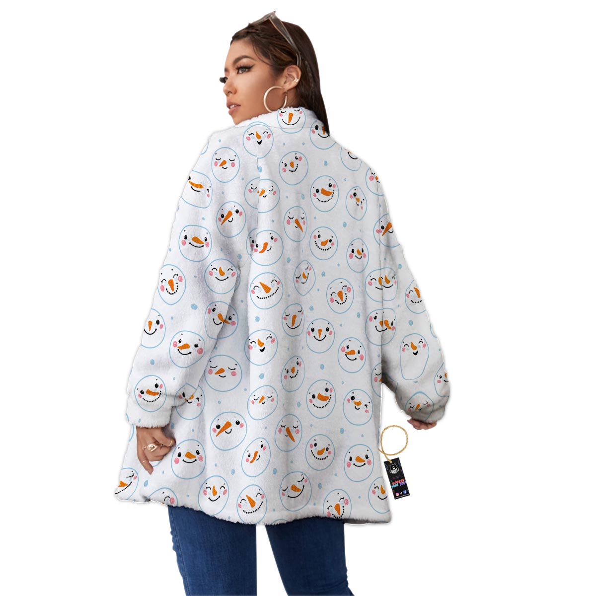 Emoji Snowman Print Pattern Women's Sherpa Jacket-grizzshop