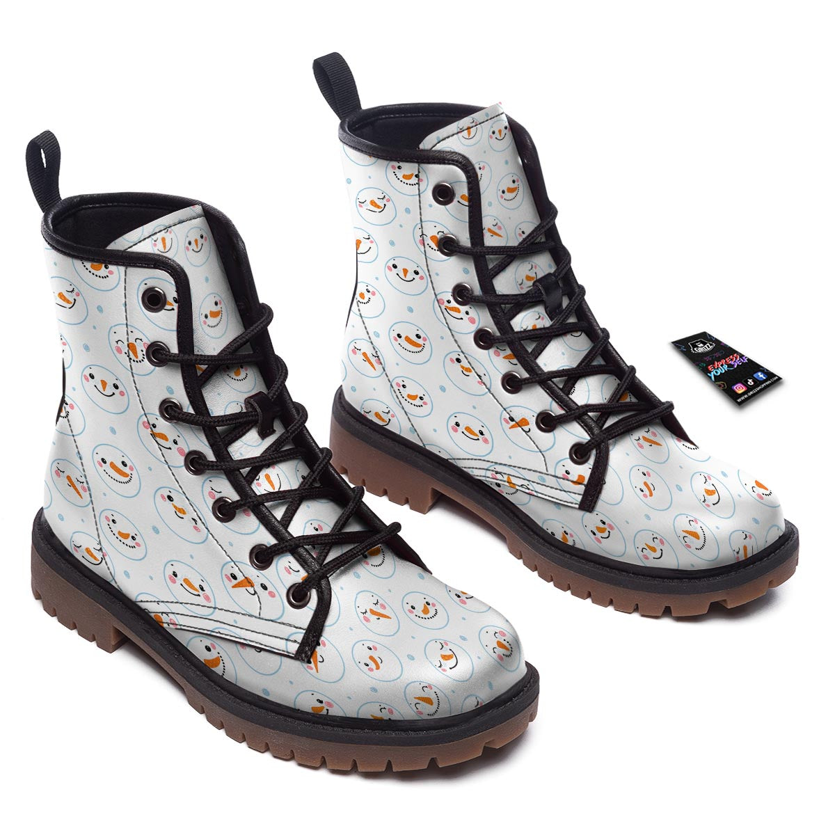 Emoji Snowman Print Pattern Work Boots-grizzshop
