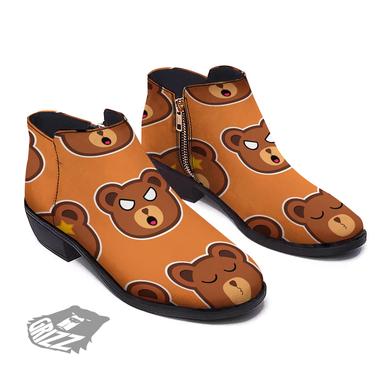 Emoji Teddy Bear Print Ankle Boots-grizzshop