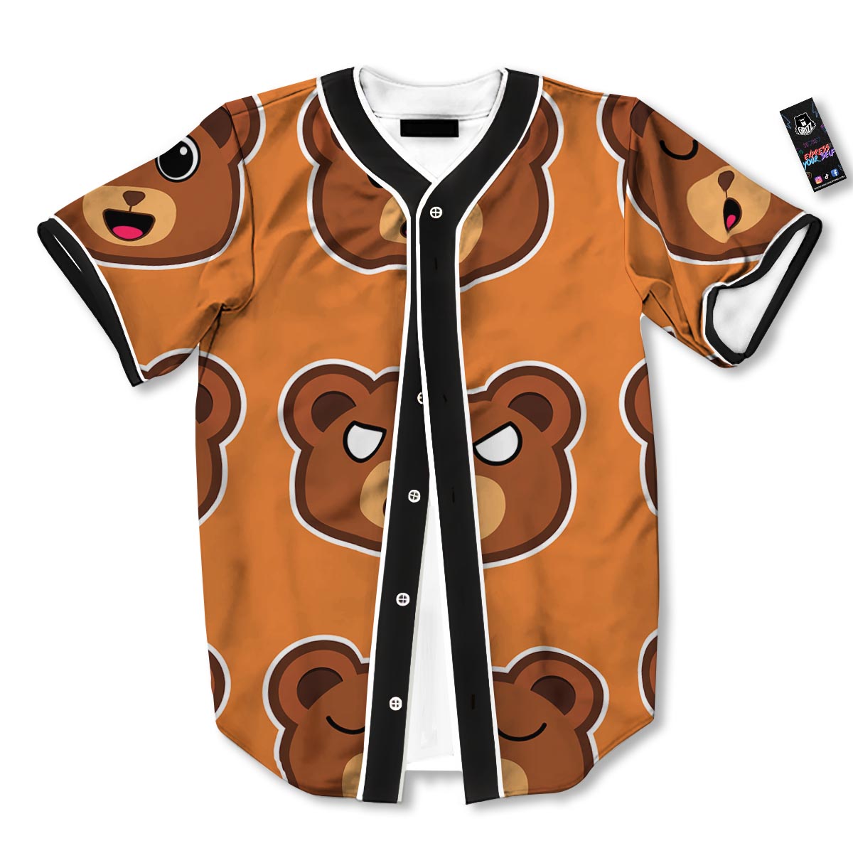 Emoji Teddy Bear Print Baseball Jersey-grizzshop