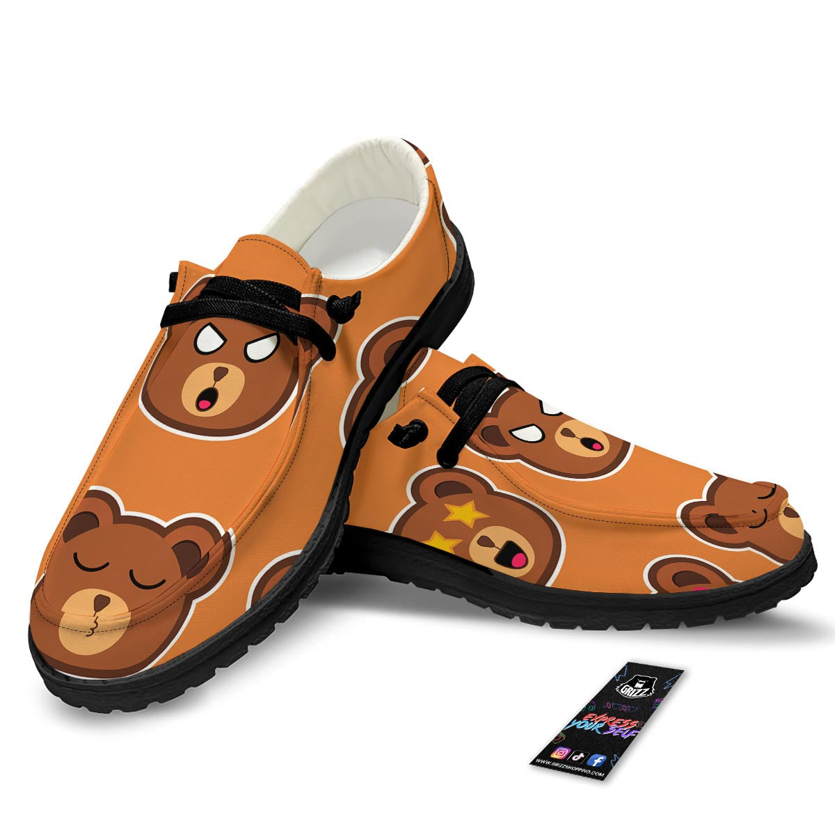 Emoji Teddy Bear Print Black Loafers-grizzshop