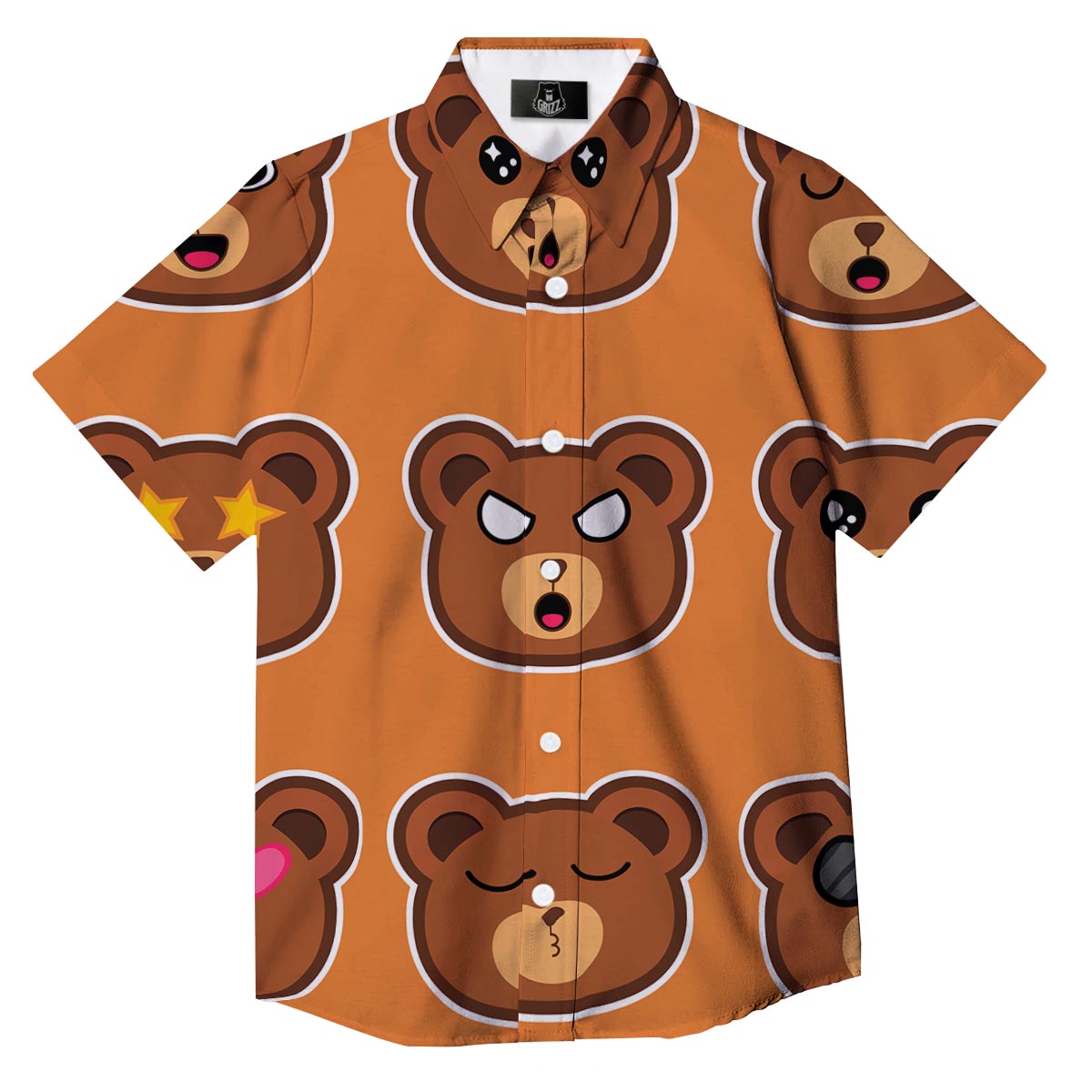 Emoji Teddy Bear Print Button Up Shirt-grizzshop