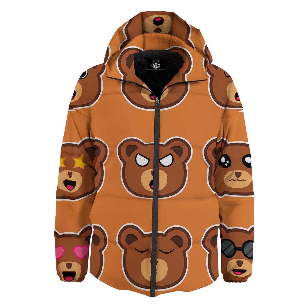 Emoji Teddy Bear Print Down Jacket-grizzshop