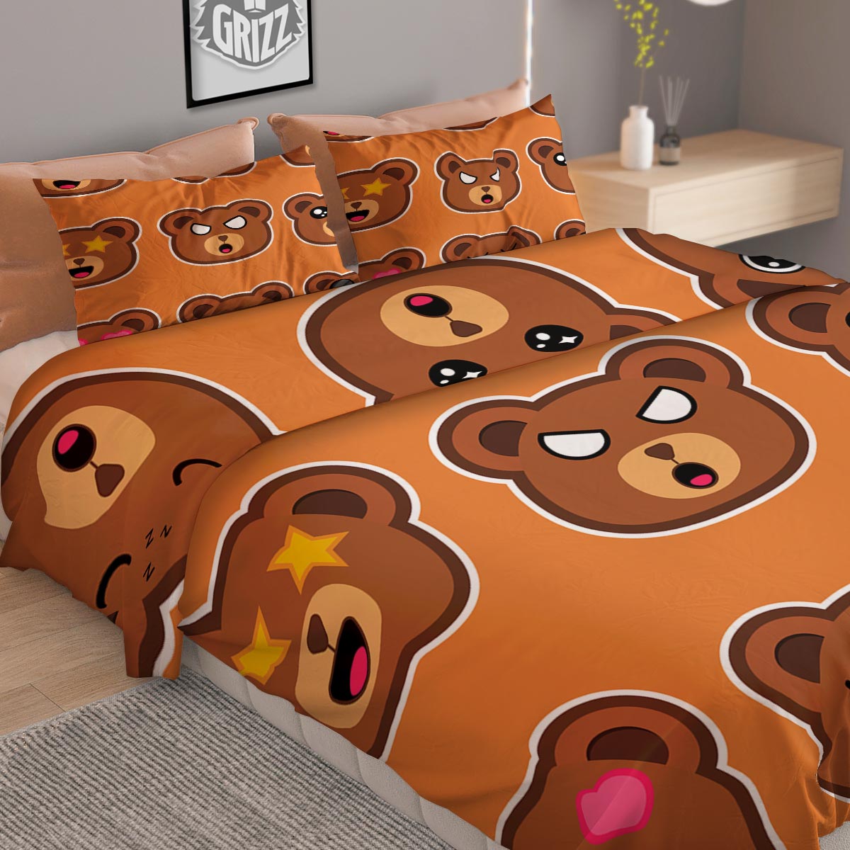 Emoji Teddy Bear Print Duvet Cover Bedding Set