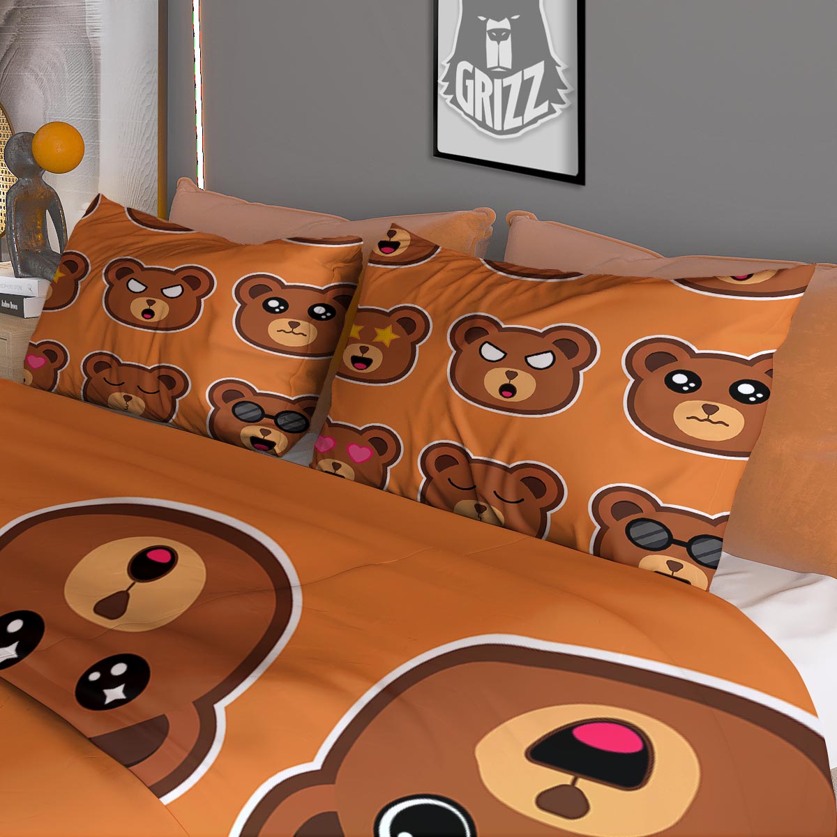 Emoji Teddy Bear Print Duvet Cover Bedding Set