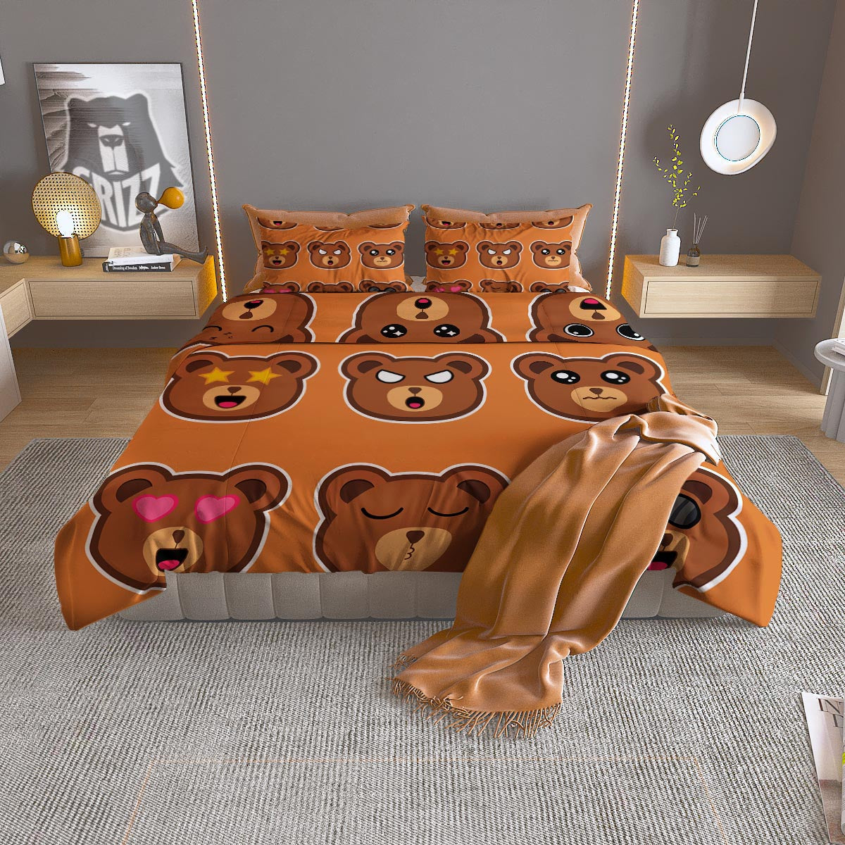 Emoji Teddy Bear Print Duvet Cover Bedding Set