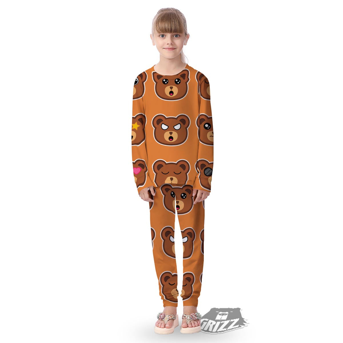Emoji Teddy Bear Print Kid's Pajamas-grizzshop