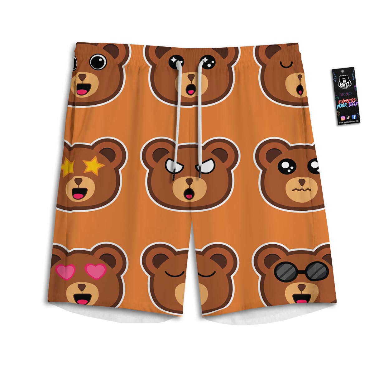 Emoji Teddy Bear Print Men's Athletic Shorts