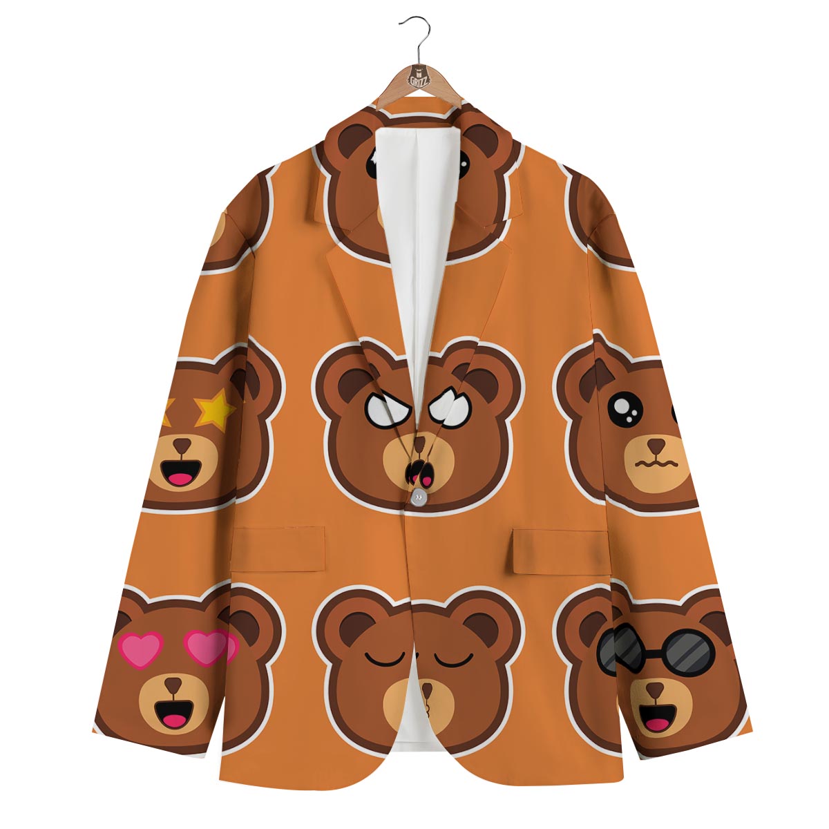 Emoji Teddy Bear Print Men's Blazer-grizzshop