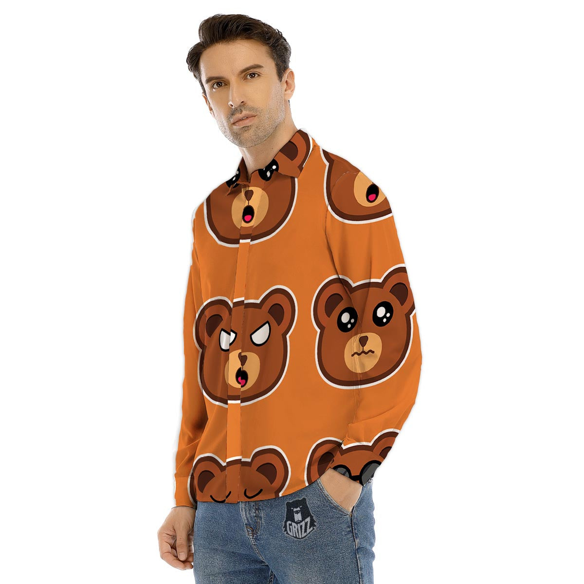 Emoji Teddy Bear Print Men's Dress Shirts-grizzshop