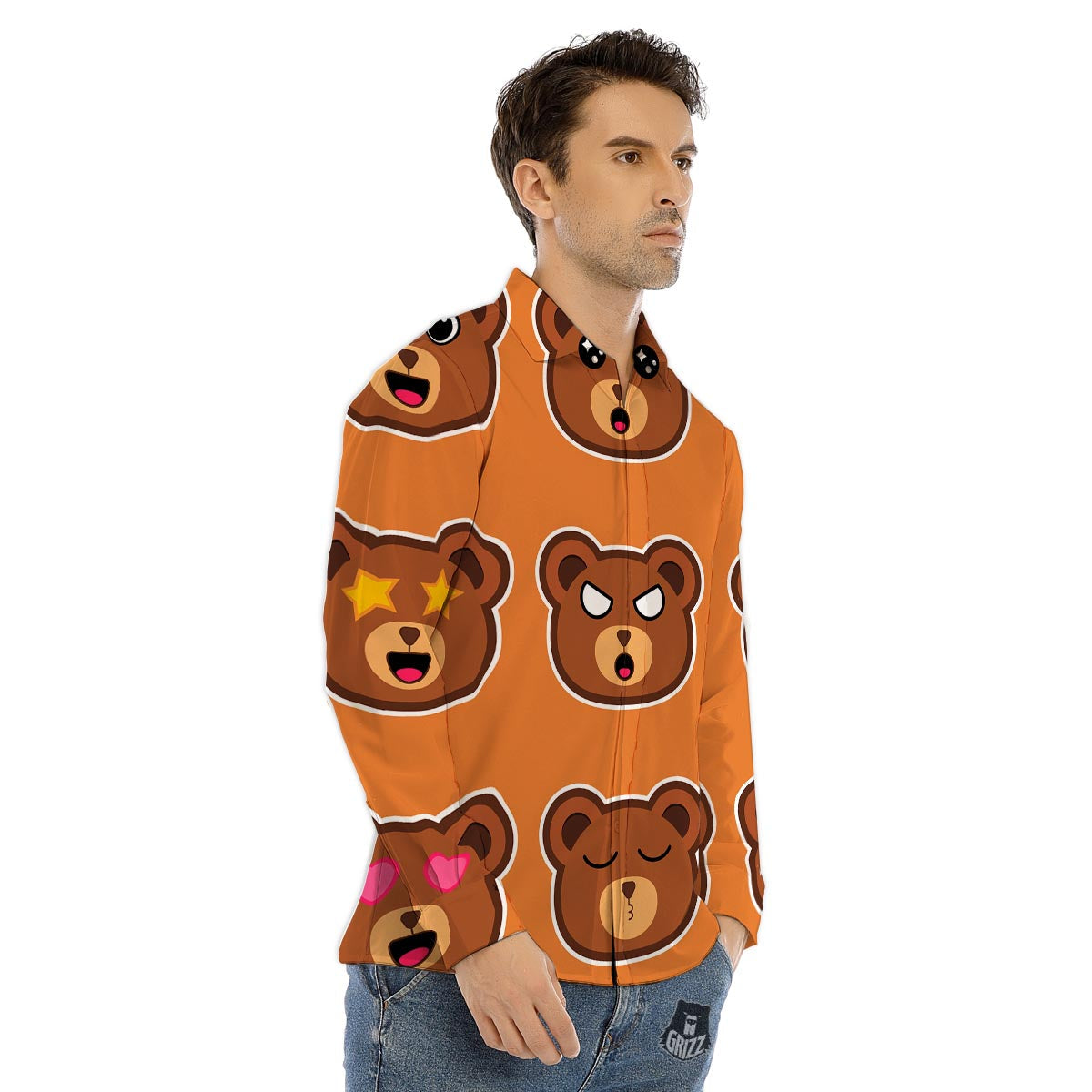 Emoji Teddy Bear Print Men's Dress Shirts-grizzshop