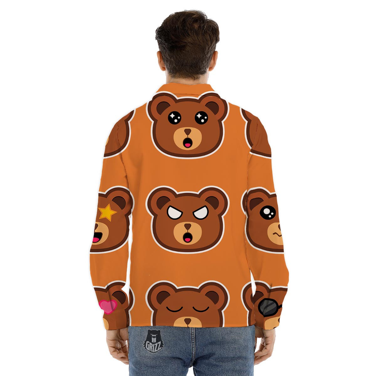 Emoji Teddy Bear Print Men's Dress Shirts-grizzshop