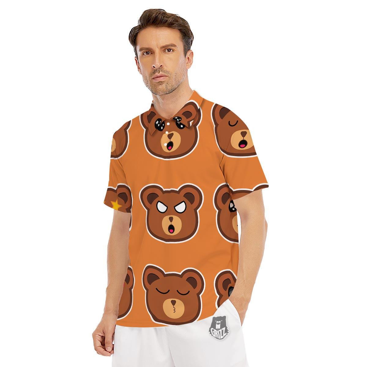 Emoji Teddy Bear Print Men's Golf Shirts-grizzshop