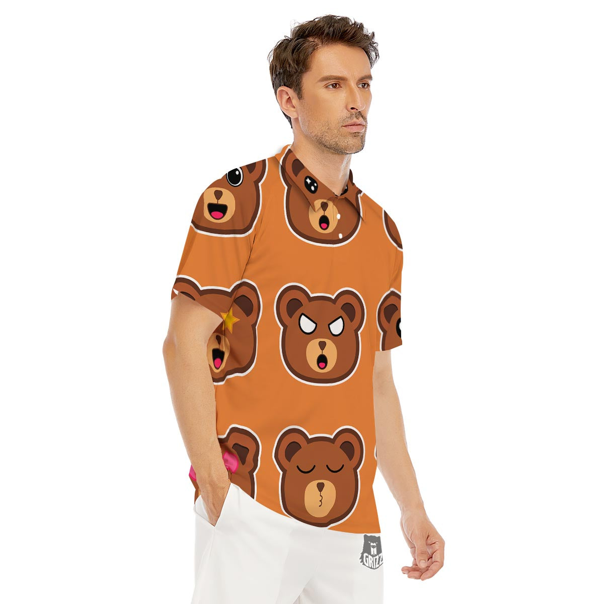 Emoji Teddy Bear Print Men's Golf Shirts-grizzshop