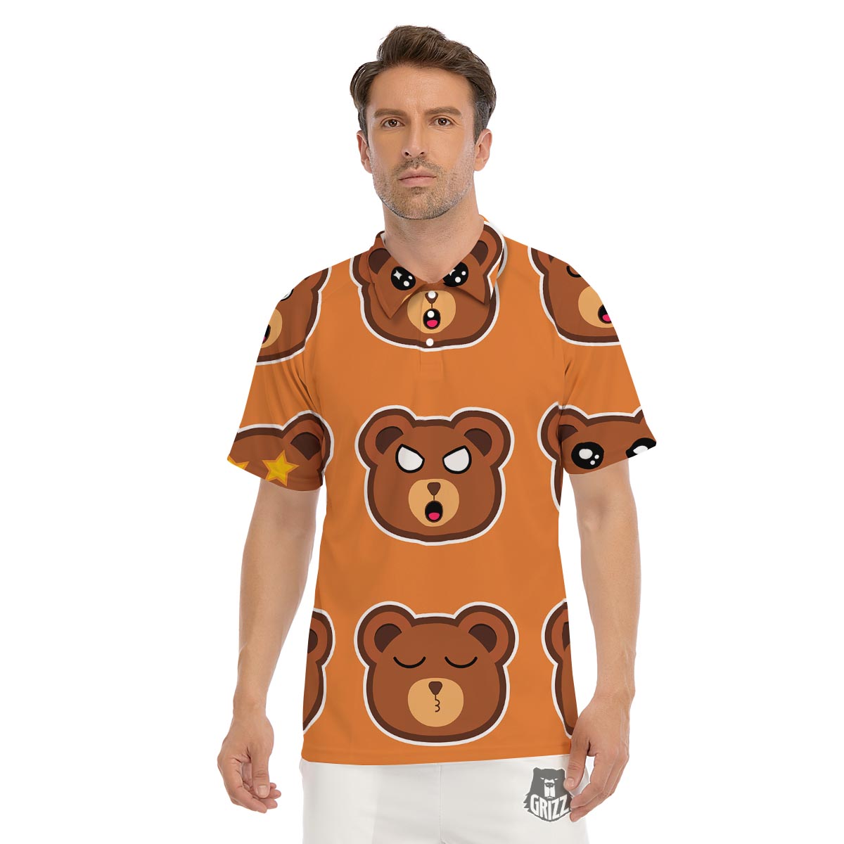 Emoji Teddy Bear Print Men's Golf Shirts-grizzshop