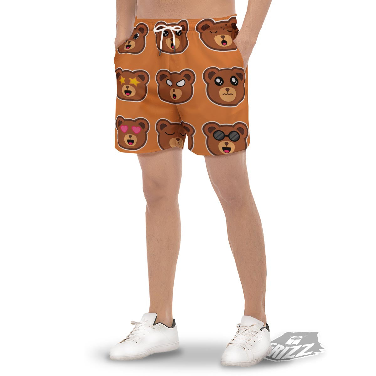 Emoji Teddy Bear Print Men's Gym Shorts-grizzshop