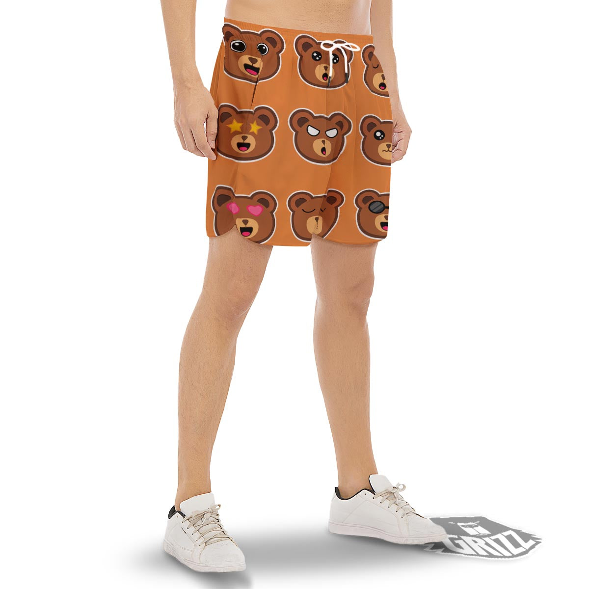 Emoji Teddy Bear Print Men's Gym Shorts-grizzshop