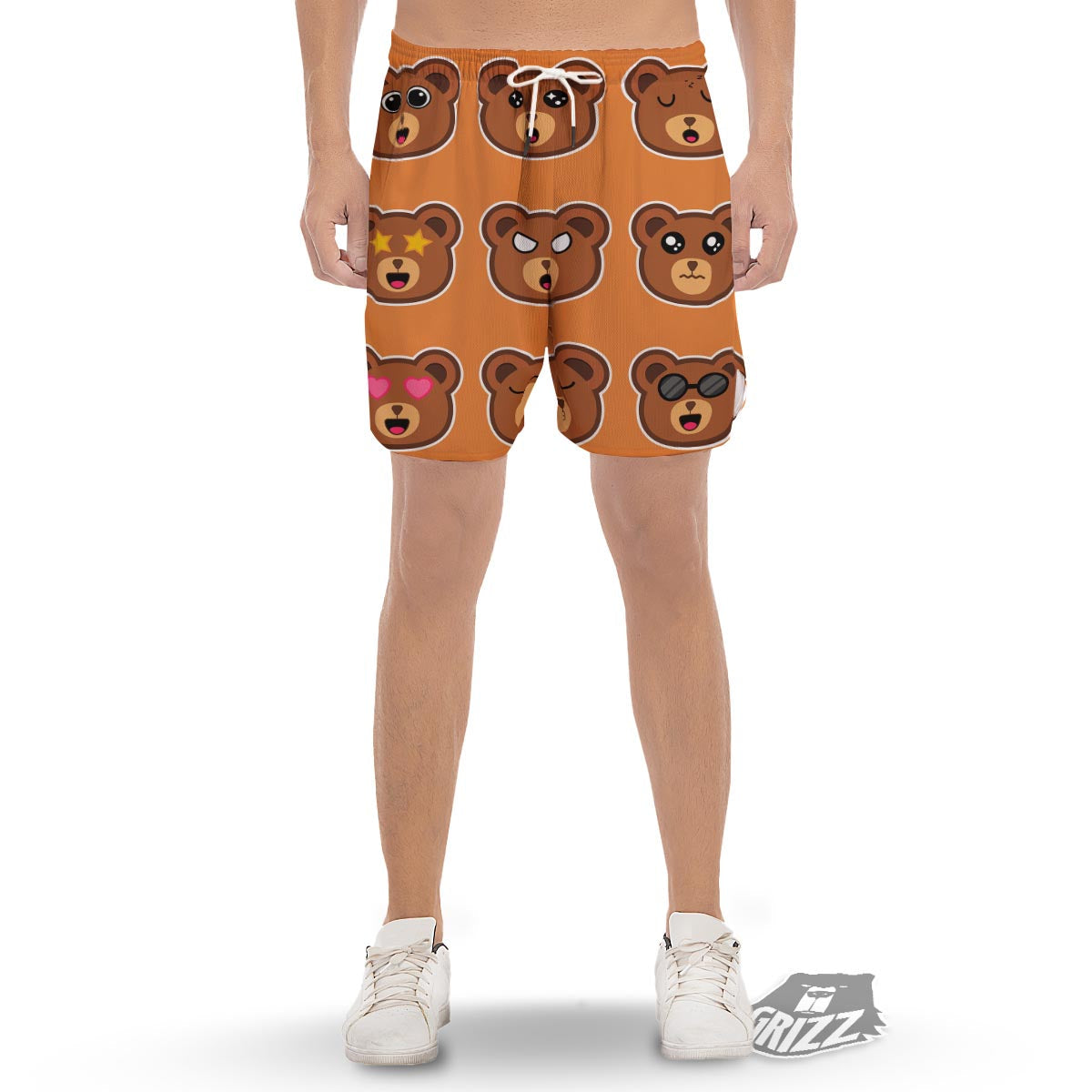 Emoji Teddy Bear Print Men's Gym Shorts-grizzshop