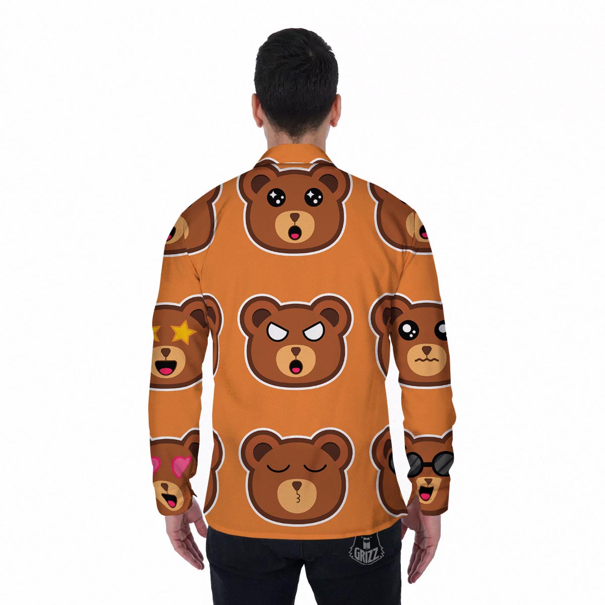 Emoji Teddy Bear Print Men's Long Sleeve Shirts-grizzshop