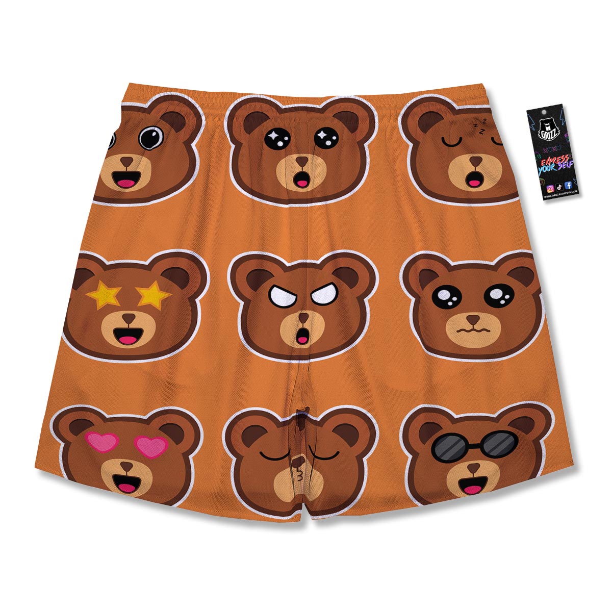 Emoji Teddy Bear Print Men's Running Shorts-grizzshop