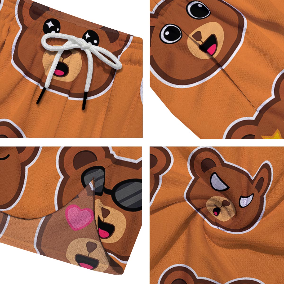 Emoji Teddy Bear Print Men's Running Shorts-grizzshop