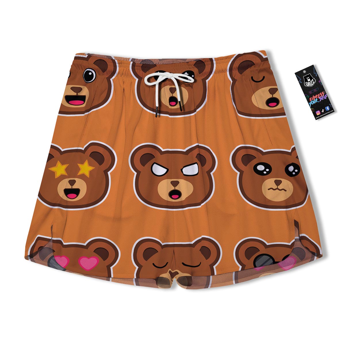 Emoji Teddy Bear Print Men's Running Shorts-grizzshop