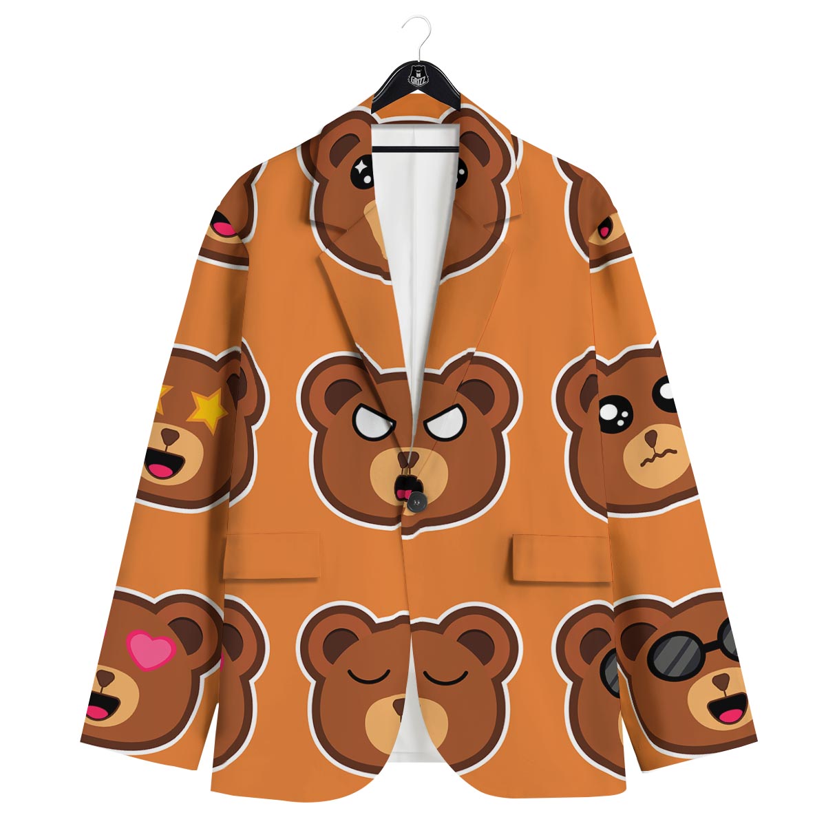 Emoji Teddy Bear Print Men's Sport Coat-grizzshop