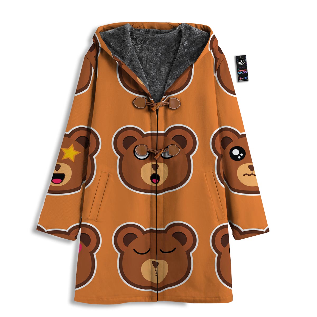 Emoji Teddy Bear Print Men's Windbreaker Jacket-grizzshop