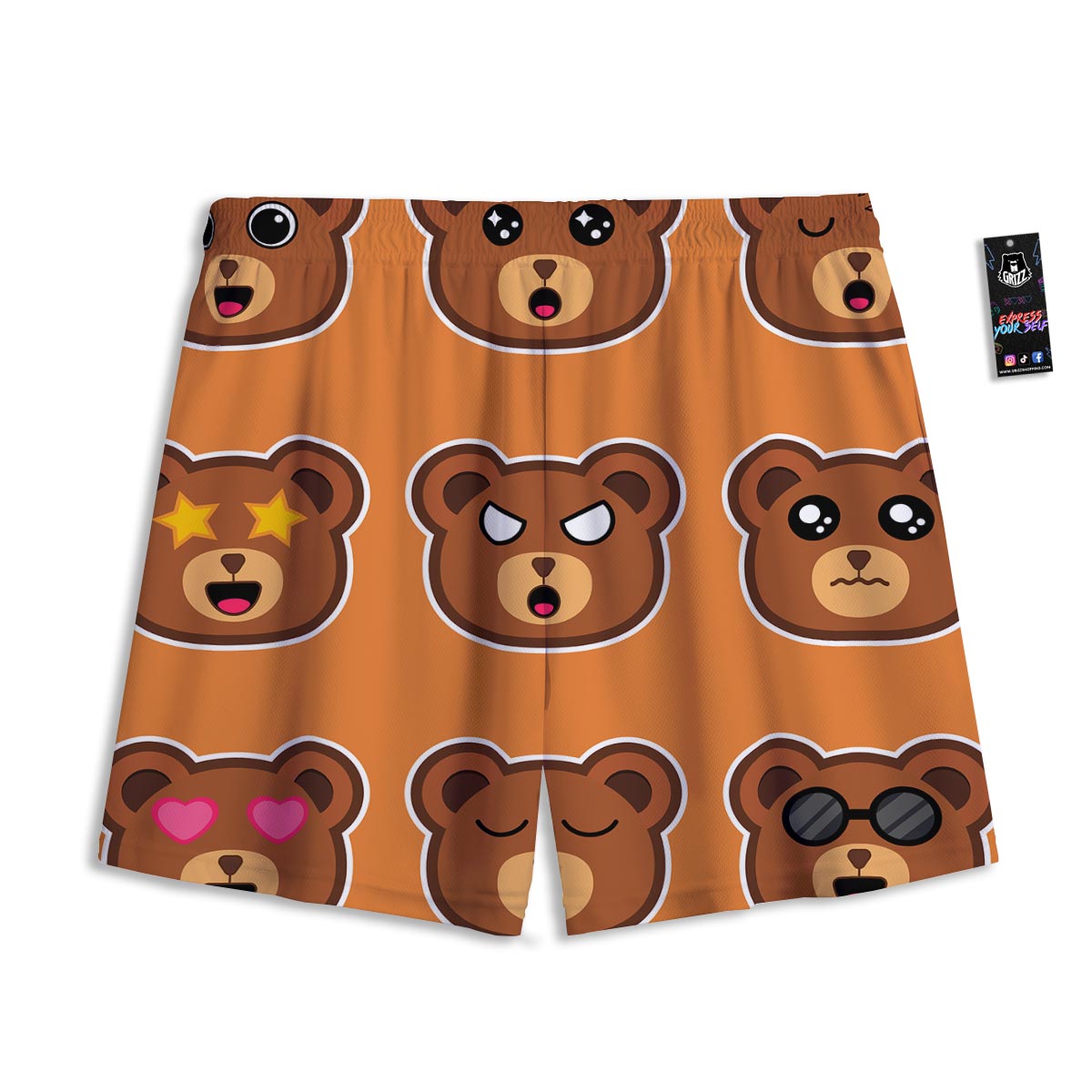 Emoji Teddy Bear Print Mesh Shorts