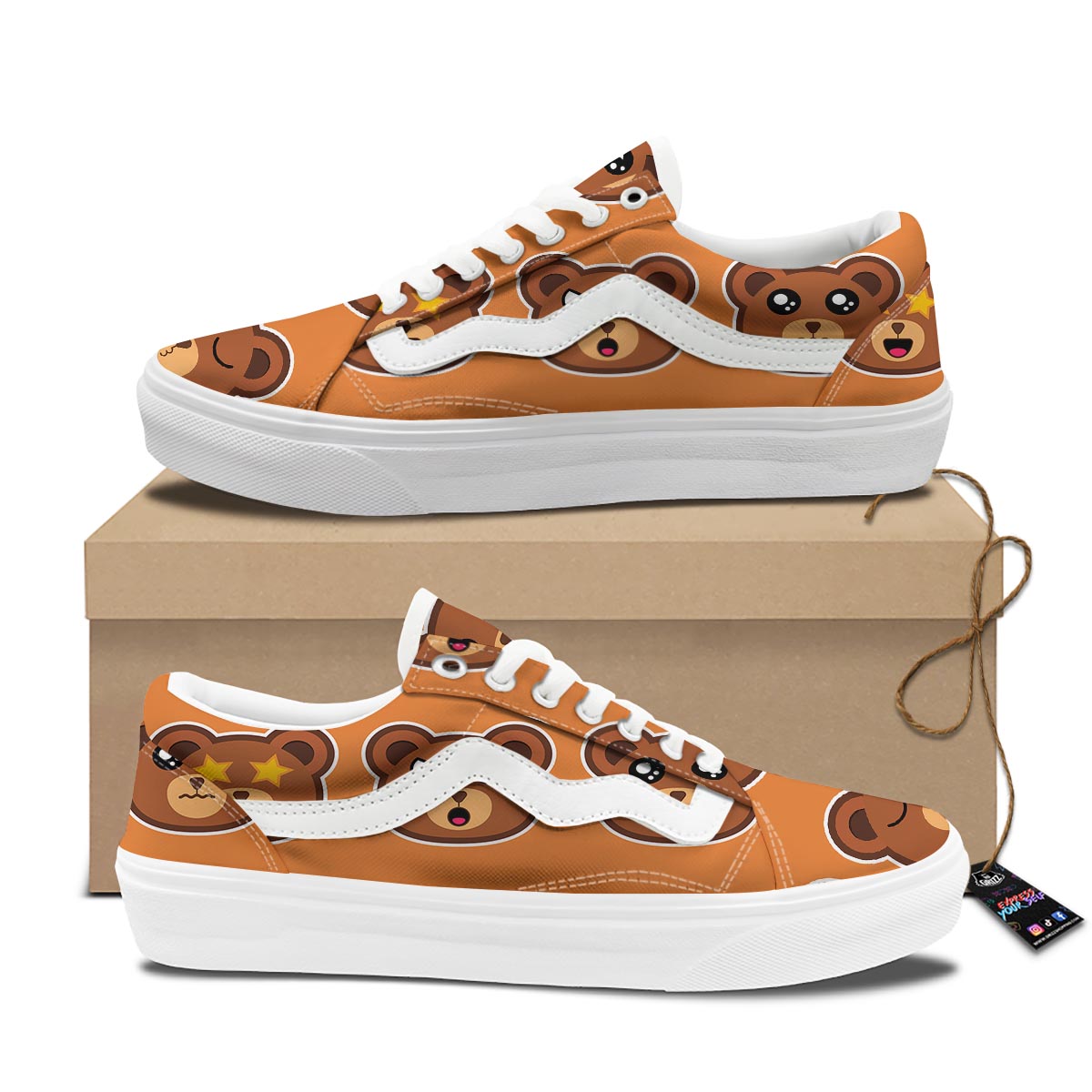Emoji Teddy Bear Print Skate Shoes-grizzshop