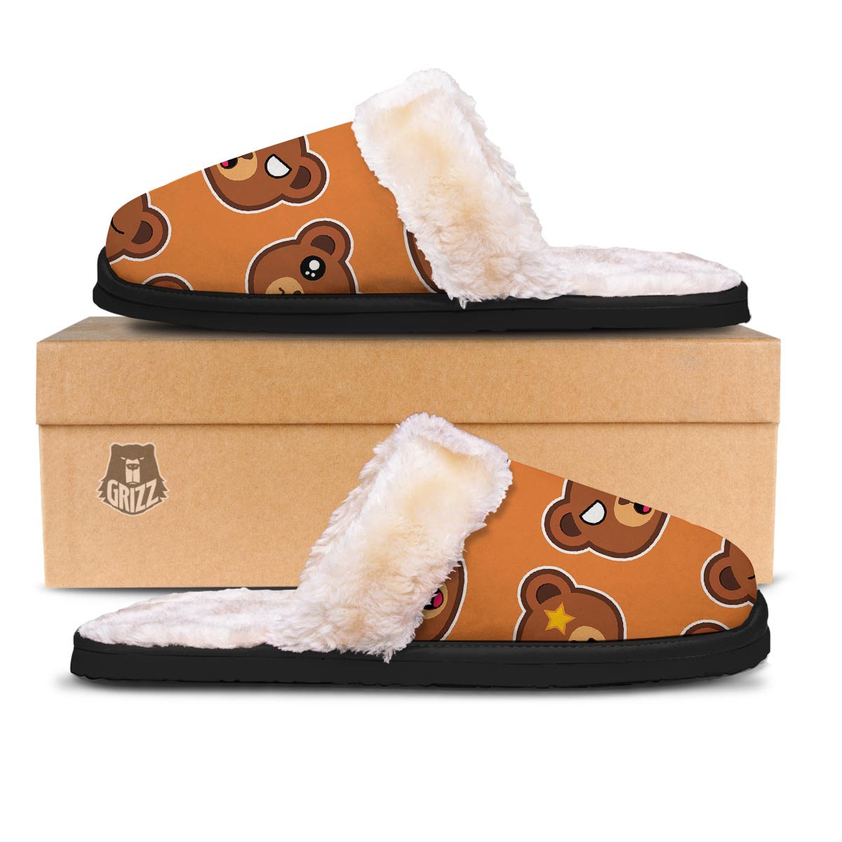Emoji Teddy Bear Print Slippers-grizzshop