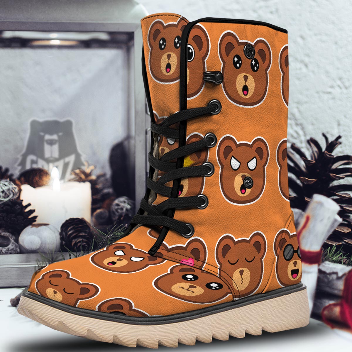Emoji Teddy Bear Print Snow Boots-grizzshop